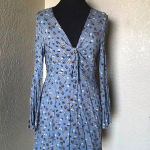 Xhiliration Blue Jean Floral Dress
